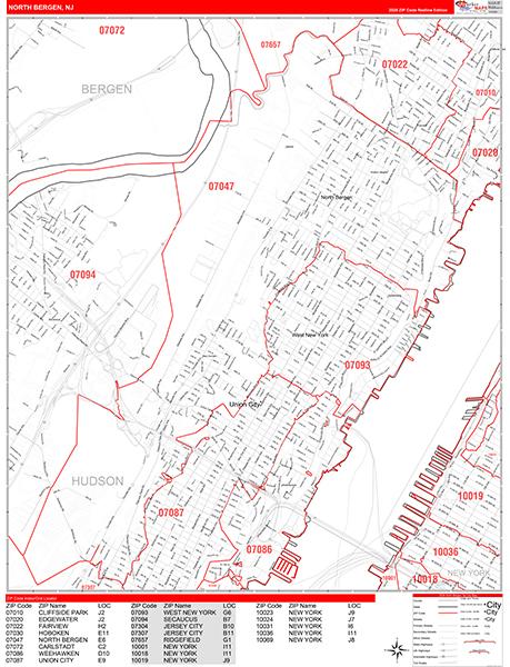 North Bergen Zip Code Wall Map
